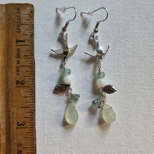 Sterling Plated Bird Earrings with Jade And Opal